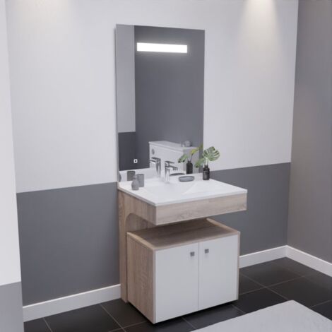 Meuble vasque ALTEA 70 cm avec miroir led Elégance et caisson roulant - Cambrian oak