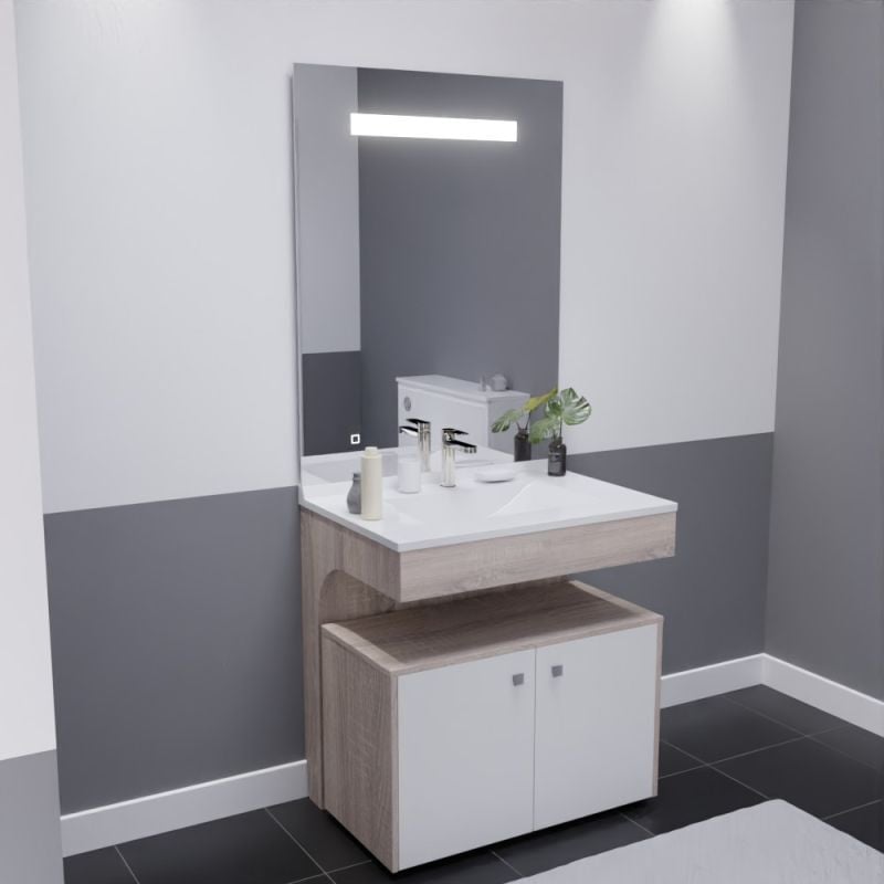 Meuble vasque altea 80 cm avec miroir led Elégance et caisson roulant - Cambrian oak