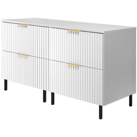 Meuble vasque, Blanc, 120 (2 × 60) × 77 × 46 cm, poignée dorée, pieds noirs + Plan de travail
