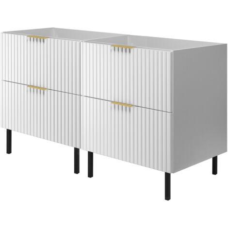 Meuble vasque, Blanc, 120 (2 × 60) × 77 × 46 cm, poignée dorée, pieds noirs, sans plan de travail