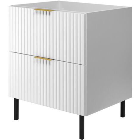 Meuble vasque, Blanc, 60 × 77 × 46 cm, poignée dorée, pieds noirs, sans plan de travail
