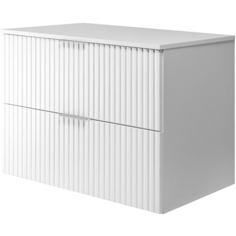 Meuble vasque, Blanc, 80 × 57 × 46 cm, poignée argentée + Plan de travail