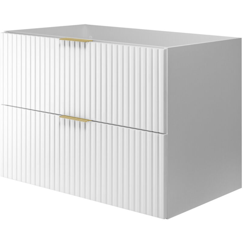 Meuble vasque, Blanc, 80 × 57 × 46 cm, poignée dorée, sans plan de travail
