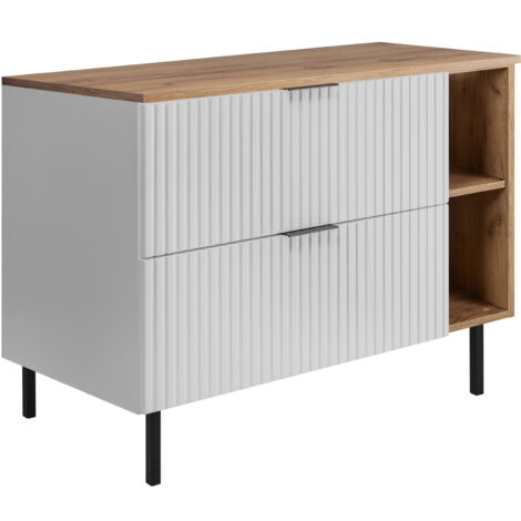 Meuble vasque, Blanc / Chêne Craft + poignée noire, 100 (80 + 20) × 77 × 46 cm + Plan de travail, pieds noirs