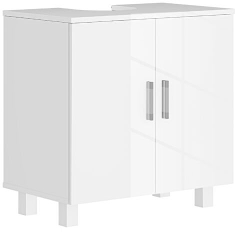Meuble vasque blanc en MDF, 2 portes avec étagère centrale, meuble sous-vasque design, dimensions 60×35×60 cm