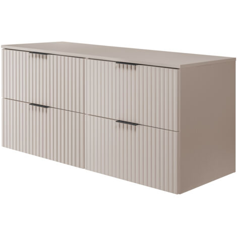 Meuble vasque, Cachemire, 120 (2 × 60 cm) × 57 × 46 cm, poignée noire + Plan de travail