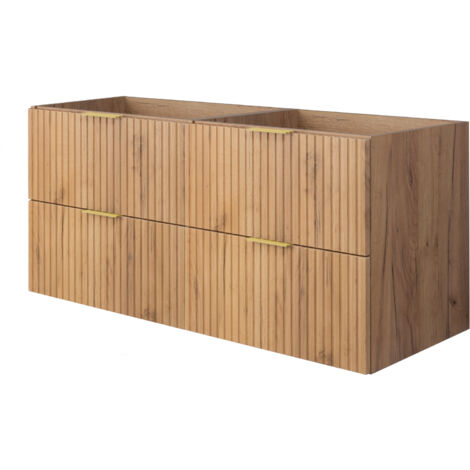 Meuble vasque, Chêne Craft, 120 (2 × 60) × 57 × 46 cm, poignée dorée, sans plan de travail
