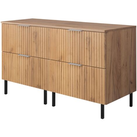 Meuble vasque, Chêne Craft, 120 (2 × 60) × 77 × 46 cm, poignée argentée, pieds noirs + Plan de travail
