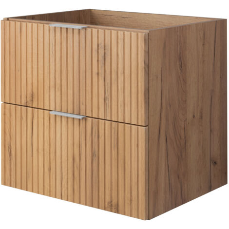 Meuble vasque, Chêne Craft, 60 × 57 × 46 cm, poignée argentée, sans plan de travail