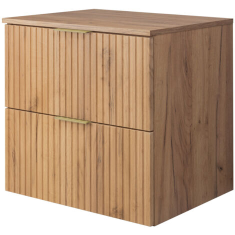 Meuble vasque, Chêne Craft, 60 × 57 × 46 cm, poignée dorée + Plan de travail