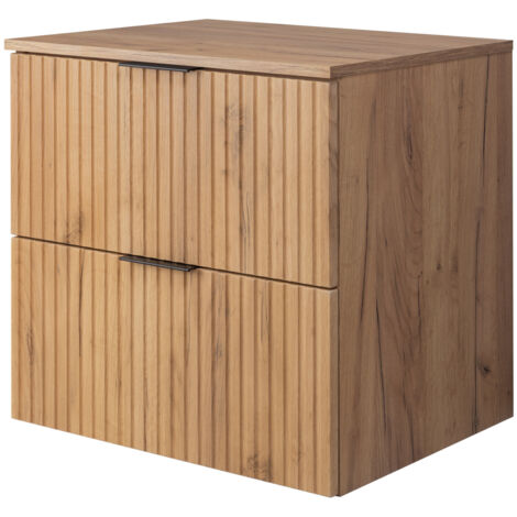 Meuble vasque, Chêne Craft, 60 × 57 × 46 cm, poignée noire + Plan de travail