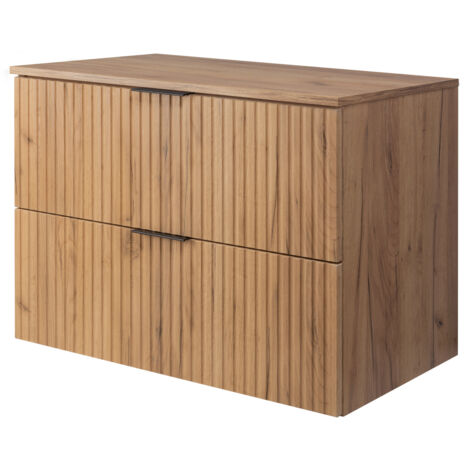 Meuble vasque, Chêne Craft, 80 × 57 × 46 cm, poignée noire + Plan de travail