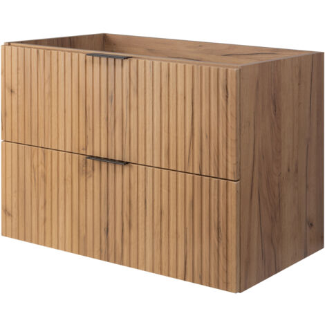 Meuble vasque, Chêne Craft, 80 × 57 × 46 cm, poignée noire, sans plan de travail