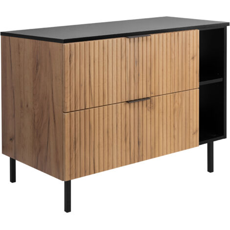 Meuble vasque, Chêne Craft / Noir + poignée noire, 100 (80 + 20) × 77 × 46 cm + Plan de travail, pieds noirs