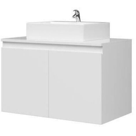 Meuble vasque de Salle de bain 2 portes - Blanc Laqué - L 80 x P 46 x H 50 cm - CINA