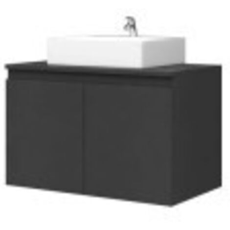 Meuble Vasque de Salle de bain 2 portes - Gris Mat Laqué - L 80 x P 46 x H 50 cm - CINA