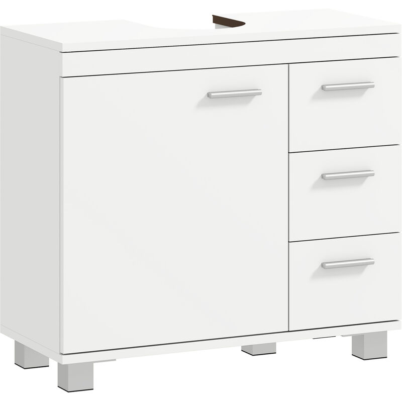 Meuble vasque de salle de bain avec 3 tiroirs et une porte à fermeture amortie, 70 x 30 x 64 cm, blanc