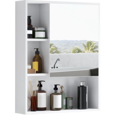 Meuble vasque de salle de bain avec miroir, étagères et étagères réglables, fixé au mur, 60x15x76 cm, blanc.