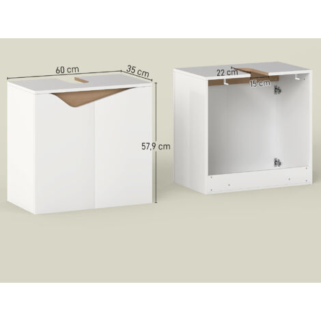 Meuble vasque de salle de bain avec portes à fermeture amortie, blanc, 60 x 35 x 57,9 cm