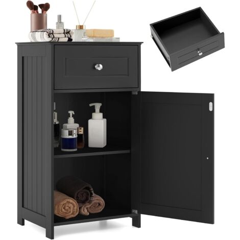 Meuble vasque de salle de bain avec tiroir et porte, solution de rangement gain de place en bois, commode pour salle de bain, cuisine, salon, 43 x 34 x 77 cm, style moderne (noir)