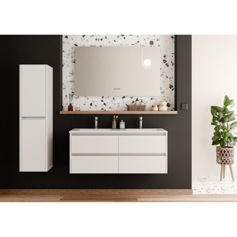 Sanitaire - Meuble vasque jupiter 3.0 Blanc Brillant 120 cm avec Miroir elegance
