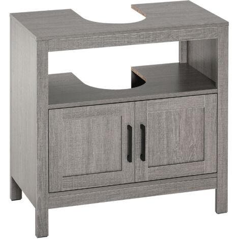 Meuble vasque Kleankin salle de bain 2 portes étagère rangement 60x30x60 cm gris design moderne