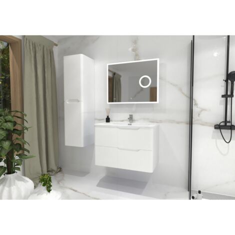 Meuble vasque LUNA Blanc brillant 80cm avec miroir Lite