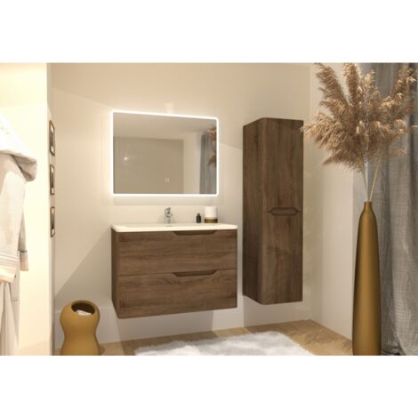 Meuble vasque LUNA Bois Foncé 80cm avec miroir Reflet
