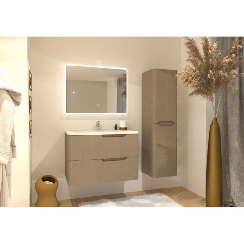 Meuble vasque luna Tissé Lin 80cm avec miroir Reflet