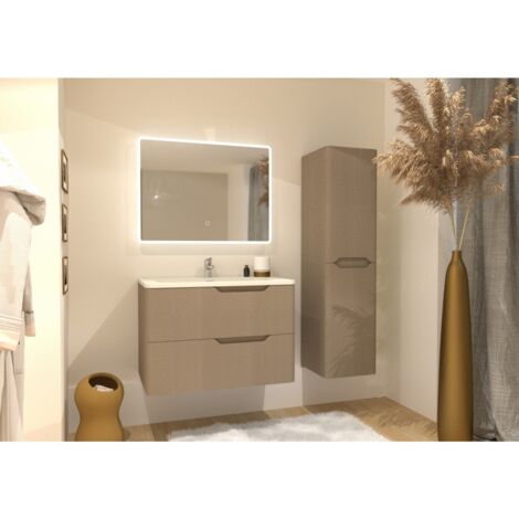 Meuble vasque LUNA Tissé Lin 80cm avec miroir Reflet