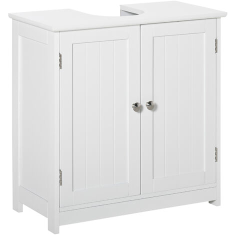 Meuble vasque - meuble sous-vasque - 2 portes rainurées avec étagère réglable - poignées métal chromé - dim. 60L x 30l x 60H cm - MDF blanc