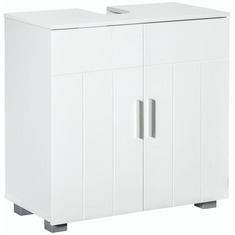 Kleankin - Meuble vasque - meuble sous-vasque - 2 portes rainurées, 2 étagères - poignées alliage aluminium - dim. 60L x 30l x 60H cm - mdf blanc