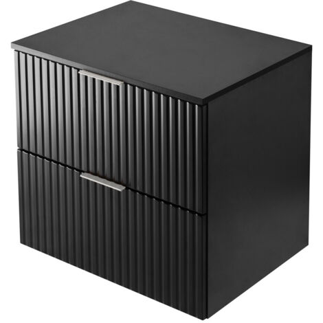 Meuble vasque, Noir, 60 × 57 × 46 cm, poignée argentée + Plan de travail