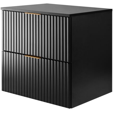 Meuble vasque, Noir, 60 × 57 × 46 cm, poignée dorée + Plan de travail