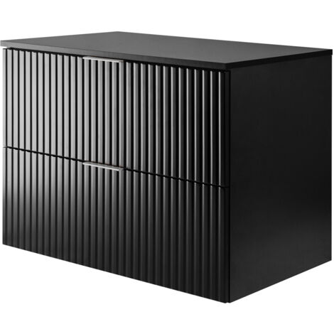 Meuble vasque, Noir, 80 × 57 × 46 cm, poignée argentée + Plan de travail