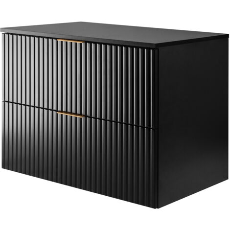 Meuble vasque, Noir, 80 × 57 × 46 cm, poignée dorée + Plan de travail