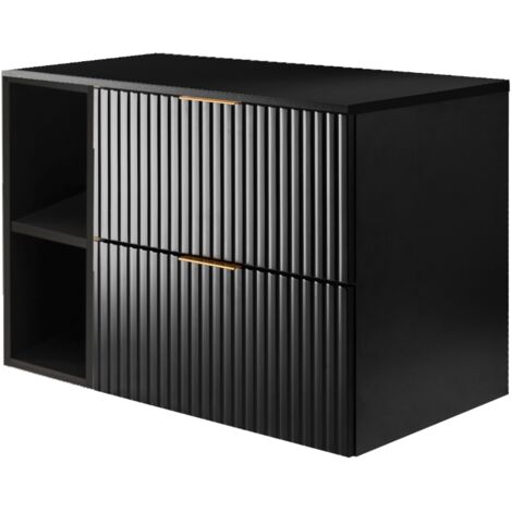 Meuble vasque, Noir + poignée dorée, 80 × 57 × 46 cm + Plan de travail