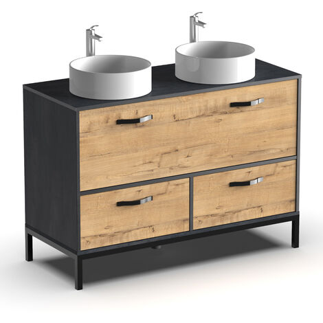 Meuble vasque pour salle de bain coloris imitation marbre, chêne - Longueur 120 x Profondeur 50 x hauteur 92 cm -PEGANE-