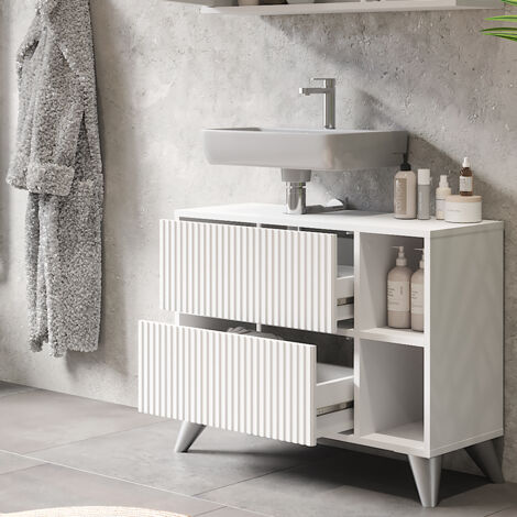 Vicco – Meuble sous vasque simple 80x62cm – 2 tiroirs – Panneau de particules 16mm – Blanc – Design moderne pour salle de bains