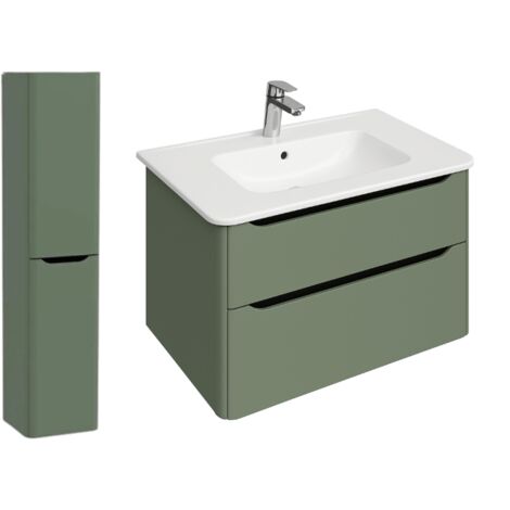Meuble vasque suspendu VITRA Sento Round 80cm Vert mat + Colonne version gauche