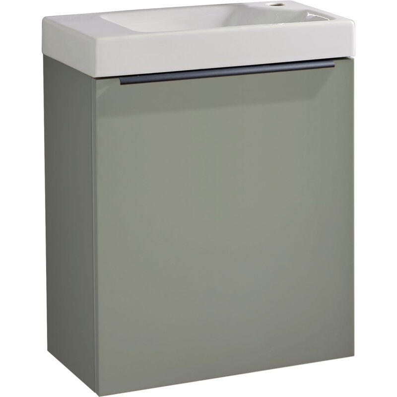 Meuble Vert Solo avec poignée noire et lave-mains pour robinet à droite Hamac 3