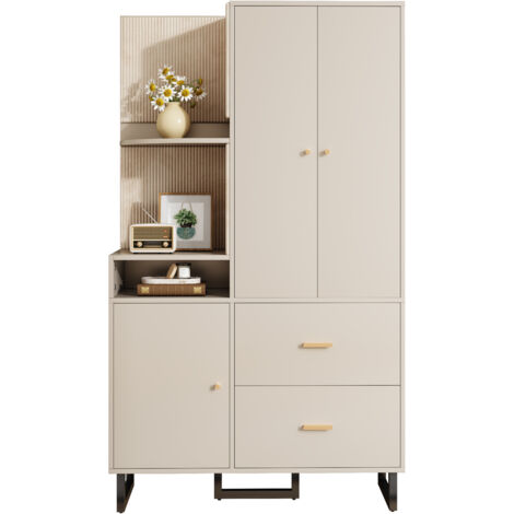 Meuble Vestiaire Entrée 110x186x38cm, Armoire Étagères Panneaux Rembourrés Meuble Chaussures