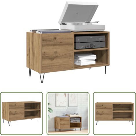 Meuble vinyle -  Armoire à disques chêne artisanal 84,5x38x48 cm bois ingénierie
