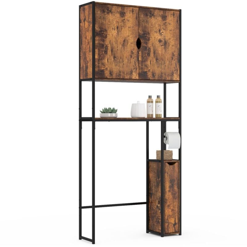 Meuble wc 3 en 1 avec armoires de rangement bois foncé dayton design industriel