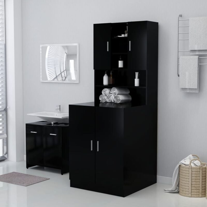 Meuble wc Armoire wc - Meuble de salle de bain Noir 71x71,5x91,5 cm BV450716 Bonnevie