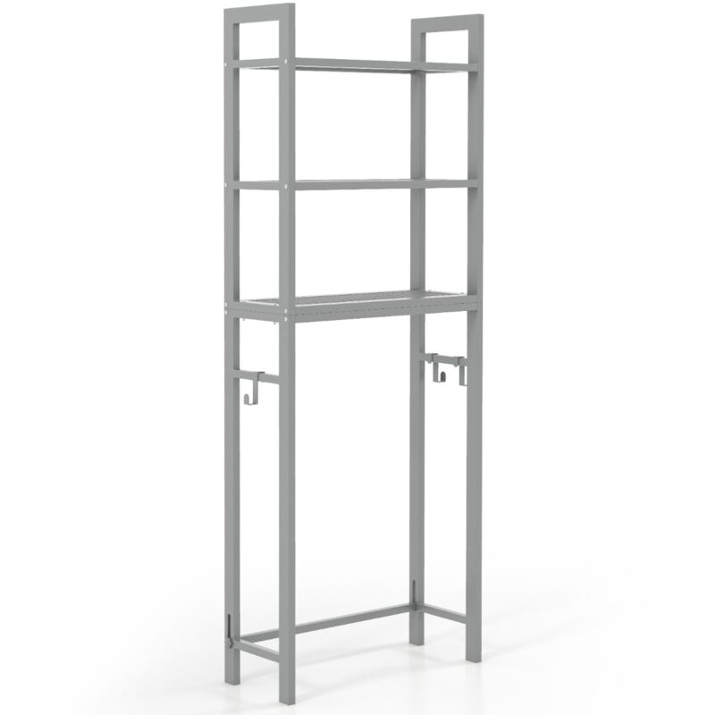 Maisonchic - Meuble wc au-Dessus Toilettes Étagère Rangement Métal Anti-Basculement 3 Crochets 3 Étagères 63x26,5x170 cm Gris CWXT4117 design in