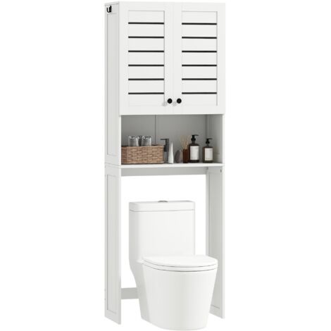 Meuble WC avec lave-linge et porte double, portes persiennes, 67 x 31,5 x 190 cm, blanc