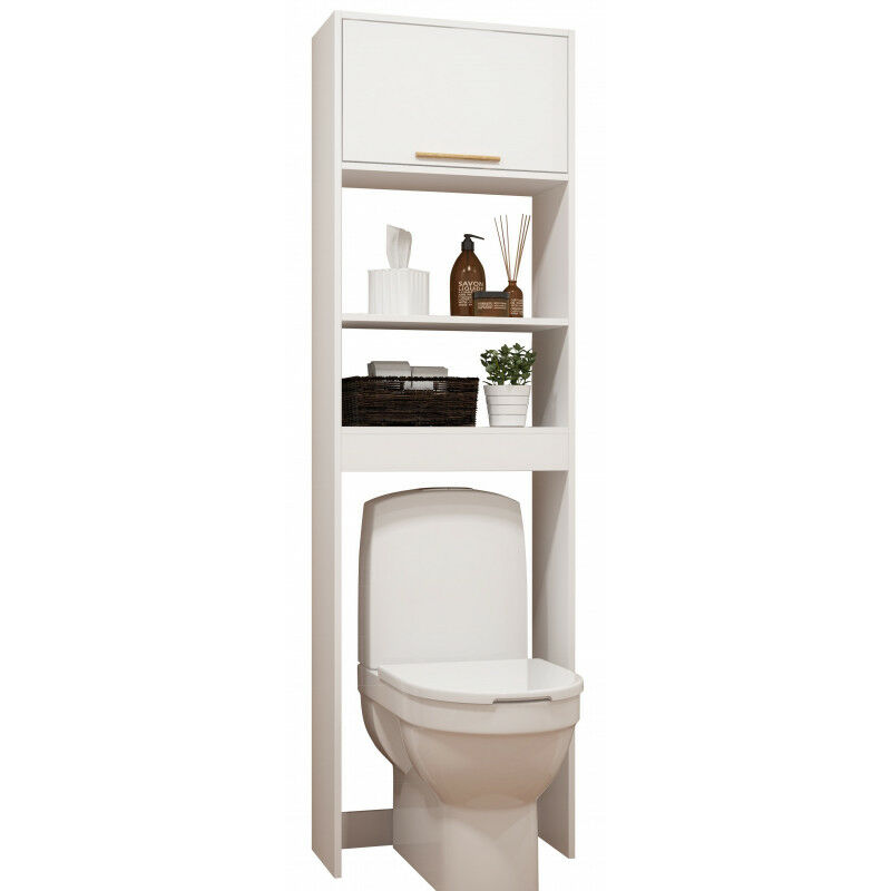 Meuble wc Blanc 1 Abattant 182 cm 4 Niches