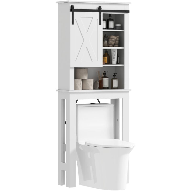 Homcom - Meuble wc dessus de toilette 6 compartiments porte coulissante blanc