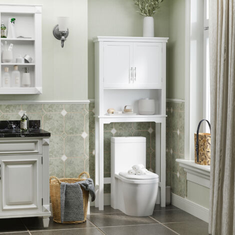 Meuble WC dessus de toilette avec placard à porte double. étagère réglable et niche. dim. 71 x 20.5 x 165 cm. blanc